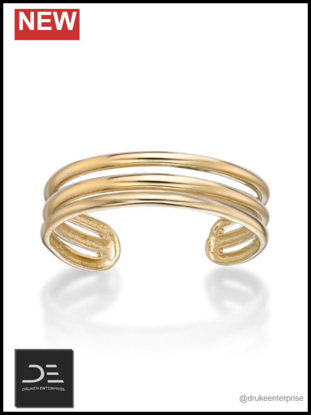 10k Yellow Gold Triple Row Open Band Toe Ring for Women, Adjustable One Size